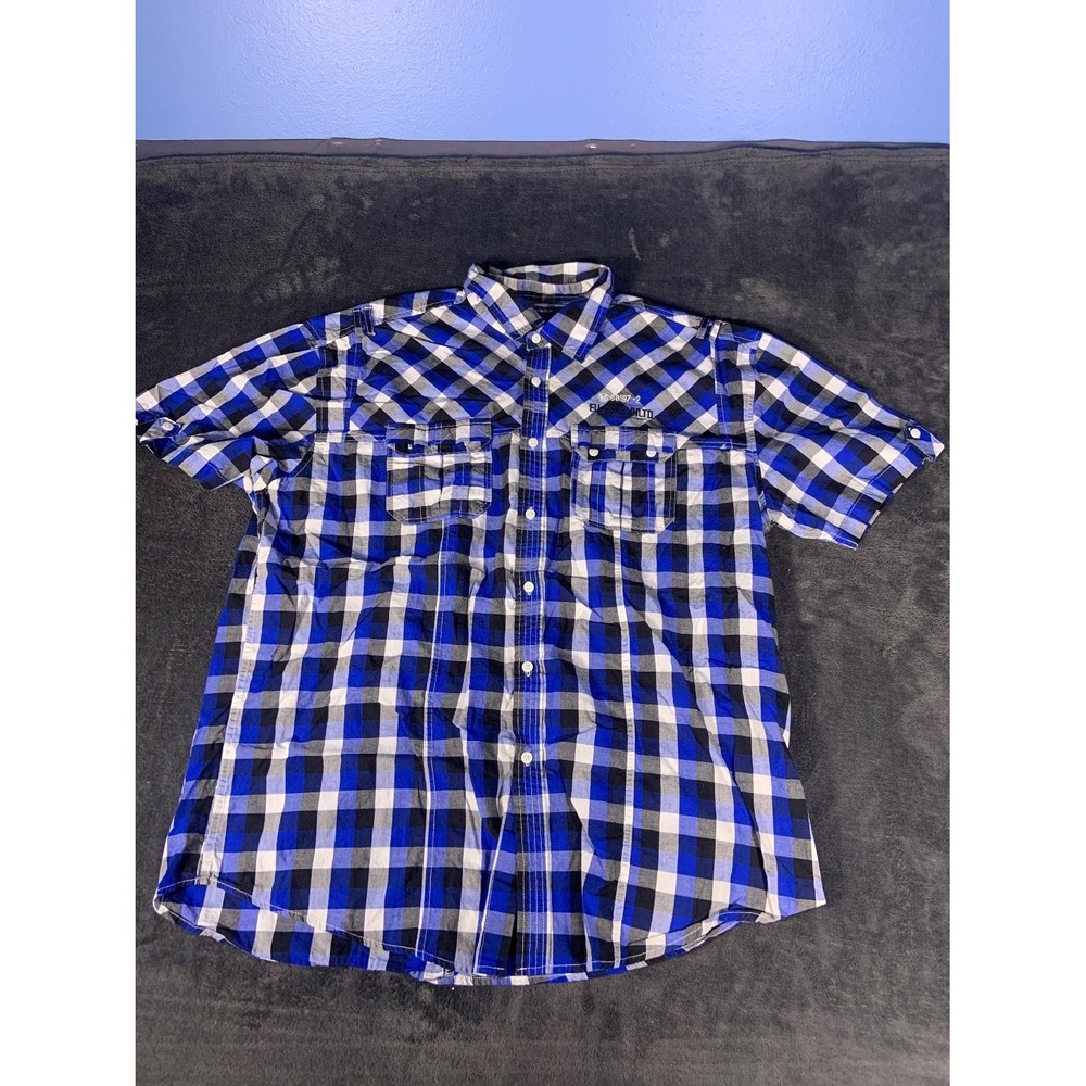 Ecko Unltd. 00197-2 Men's Button-Up Shirt 3 XL Blue Black Plaid 100% Cotton Used